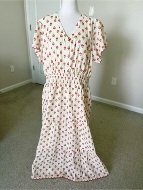 NWT Polagram Cassidy Cream Midi Dress with Red Floral Print in Sizes 1X and 3X